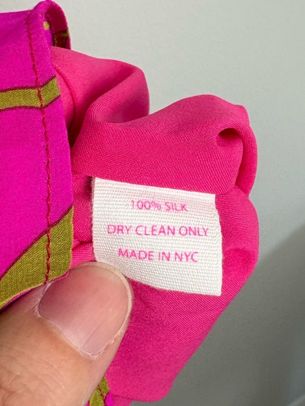 Alice & Trixie Pink & Olive Graphic Sleeveless Shift Dress 100% silk sz Med mod - Picture 6 of 9